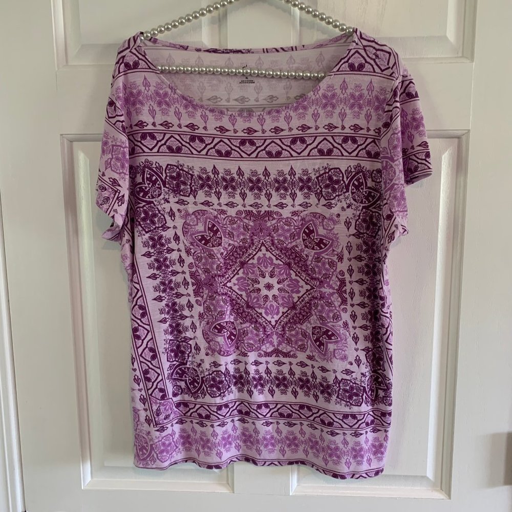 Dress Barn Ladies Patterned Boatneck Short Sleeve Top Size XL